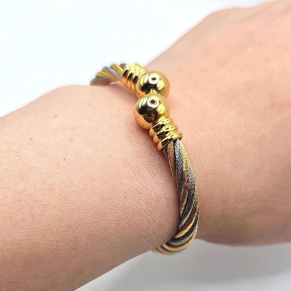 Elegant 2 Tone Cable Cuff Bracelet